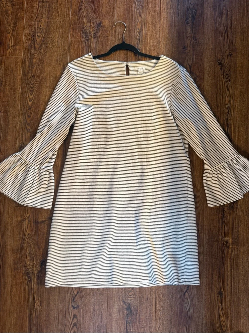J. Crew Cream and Black Striped Shift Dress